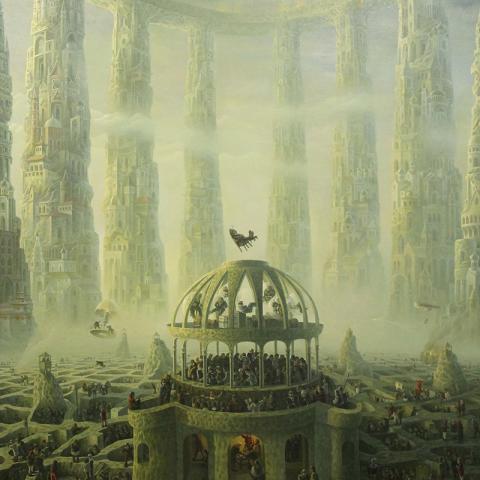 «Апокалипсис». 170х130. Холст, масло. 2017. «Конец Света выглядит не совсем так, как его изображали великие мастера Средневековья и эпохи Возрождения. Полагаю, это намного более прозаичный и обыденный процесс. От чего он приобретает воистину катастрофическую форму»