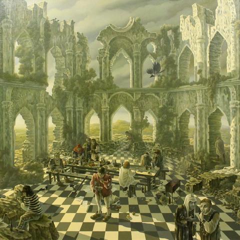 «Шведский стол». 150х100. Холст, масло. 2014. «Шведский стол создан нами, нами выращен, оберегаем, уважаем и любим! Что может быть лучше, чем «все включено»: совесть, честь, вера и даже семья. Шведский стол уродливый сын «Тайной вечери»»