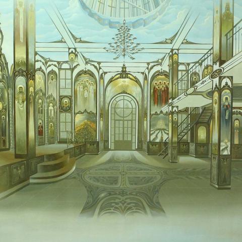 «Храм». 100х140. Холст, масло. «Не канонический проект церкви. Храм свободы и близости к человеку, когда Душа поет»