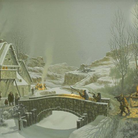 «Рождественская прогулка». 100х65. Холст, масло. 2015. «Добрый анекдот зачастую скрывает в себе жестокую правду. А что делать?»