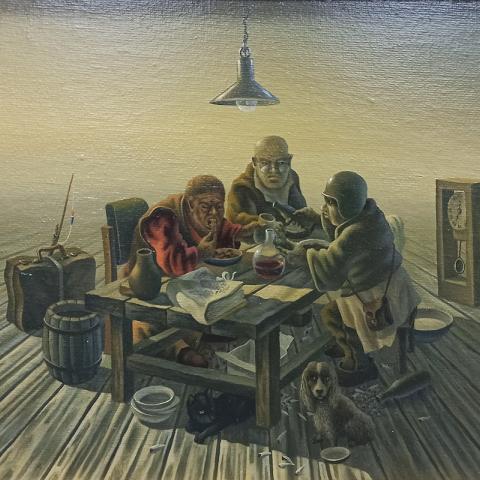 «P.S.». 30х20. Холст, масло. 2016. «Почему не отметить завершение «титанического труда», тем более, что это «труд» имеет оттенок святости? P.S. But not only a shade»