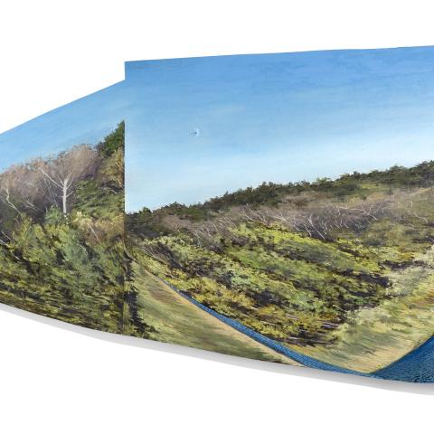 «Поехавший пейзаж», 80х150, фанера, масло. Д. Кудряшов