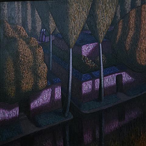 «Таинственный вечер», холст, масло, 90х90, 2022, Акилов А.К.